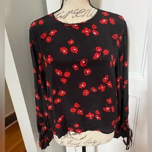 Derek Lam 10 Crosby Black/Red Poppy Silk Top. Women's Size: 8.